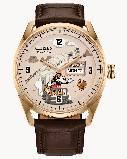 Hometown Mickey Mouse Beige Dial Leather Strap AW0088-04W | CITIZEN Hometown Mickey Mouse Beige Dial Leather Strap AW0088-04W | CITIZEN